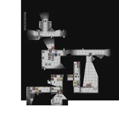 Anister's hand-charted map of the explored barrow -- chambers and corridors strung along the dark.